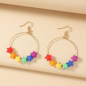 Pendientes de aro para mujer, colgante acrílico colorido, Luna, estrella, mariposa, turquesa, joyería de moda, gota larga y grande