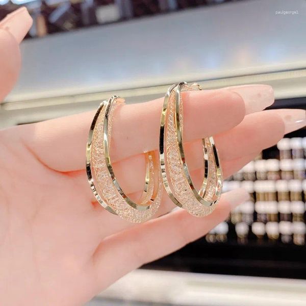 Boucles d'oreilles cerceaux Women's Hollow Out Mesh Crystal Copper Copper Gold plaqué S925 Eart Eart Hoops Elegant Luxury Bling Jewelry