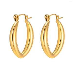 Boucles d'oreilles créoles pour femmes, bijoux d'oreilles ovales en acier inoxydable plaqué or, Huggies