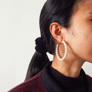 Boucles d'oreilles cerceau femmes tempérament blanc perle cercle boucle d'oreille fille fête d'anniversaire grand rond mode métal bijoux oreille anneaux 2022