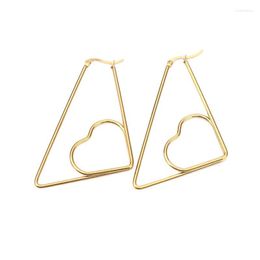 Boucles d'oreilles créoles femmes grand triangle Huggie boucle d'oreille en acier inoxydable couleur or coeur pour adolescents fête accessoires saint valentin cadeaux