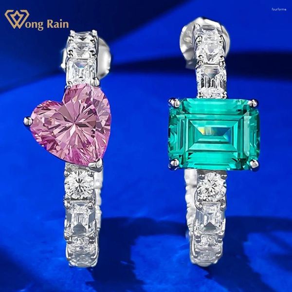 Pendientes de aro Wong Rain de plata de ley 925 con forma de corazón y corte esmeralda, piedra preciosa de zafiro de laboratorio para mujer, joyería fina