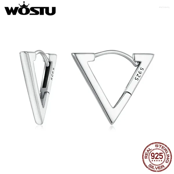 Boucles d'oreilles créoles WOSTU 925 en argent Sterling Triangle Simple pour les femmes Euro Style géométrique pinces d'oreille bijoux de fête de mariage cadeau