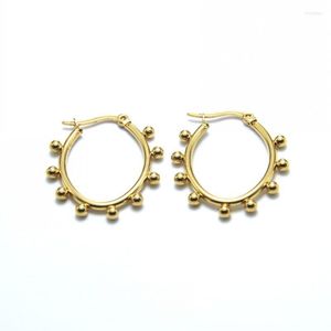 Hoepel oorbellen WTLTC 3cm goud kleur kralen voor vrouwen multi kleine bal met charme ronde gestippelde hoepels boho sieraden