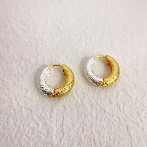 Hoop oorbellen wtltc Steampunk Gold Sliver kleurcontrastronde voor vrouwen eenvoudige gehamerde dikke cirkel kleine hoepels uitverkoop