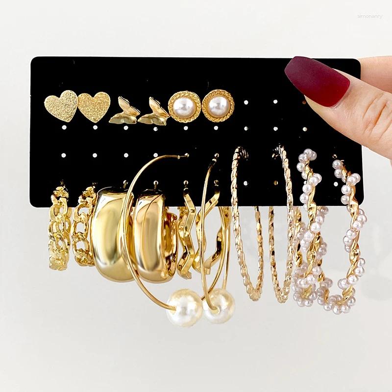 Серьги-кольца XP золотого цвета с жемчугом, набор капель для женщин, винтажные висячие серьги в стиле панк с геометрическим узором, модные ювелирные изделия, подарки