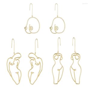 Hoop oorbellen y1ue 3 paren Artsy Abstract Lady Breast Statement Kit Hollow Wire Outline vrouwelijk lichaam boob sieraden