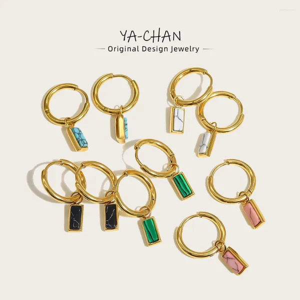 Boucles d'oreilles créoles YACHAN 18K plaqué or en acier inoxydable Huggie pour femmes pierre colorée Turquoise charmes bijoux chics