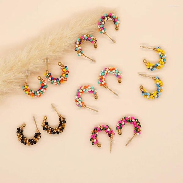 Boucles d'oreilles de cerceau Yastyt Miyuki Perles à crochet en acier inoxydable en acier inoxydable pour femmes fleur y2k accessoire bijoux hypoallergénique