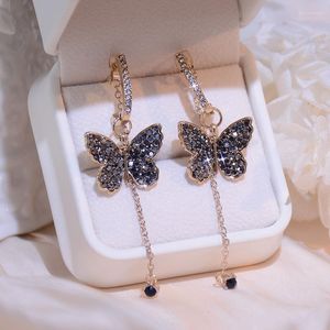 Hoop oorbellen Yatay Koreaanse twee stijlen Prachtige achterste hangende charm vlinder Pave flash zirkoon luxe sieraden accessoires