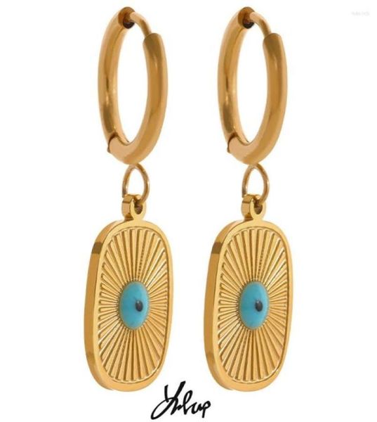 Boucles d'oreilles cerceaux Yhpup Eye Square Geométrique Géométrique Slebout en acier inoxydable Couleur Gold Couleur Fashion Trendy Moyen-Orient Bijoux Women6331359