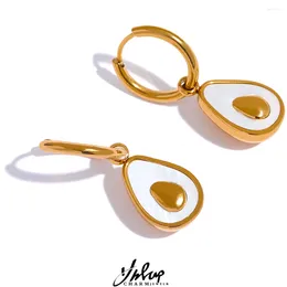 Hoop oorbellen yhpup gouden avocado drop roestvrijstalen fruit knuffel voor vrouwen natuurlijke shell mode charme schattig sieraden cadeau