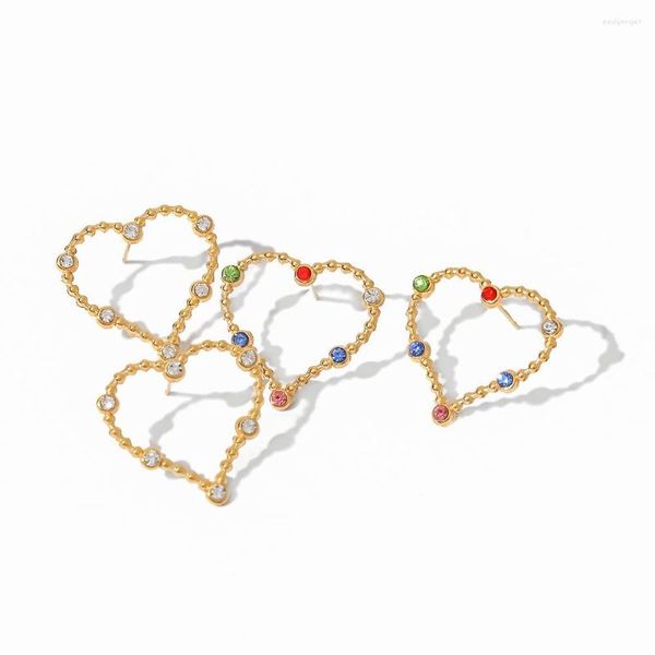 Boucles d'oreilles cerceau Youthway délicat luxe en forme de coeur coloré strass acier inoxydable élégant or bijoux pour femmes 2023