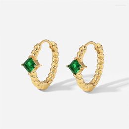 Boucles d'oreilles créoles Youthway acier inoxydable métal torsadé pour femme vert cubique zircone Bijoux Ete Chic Bijoux accessoires cadeau de fête