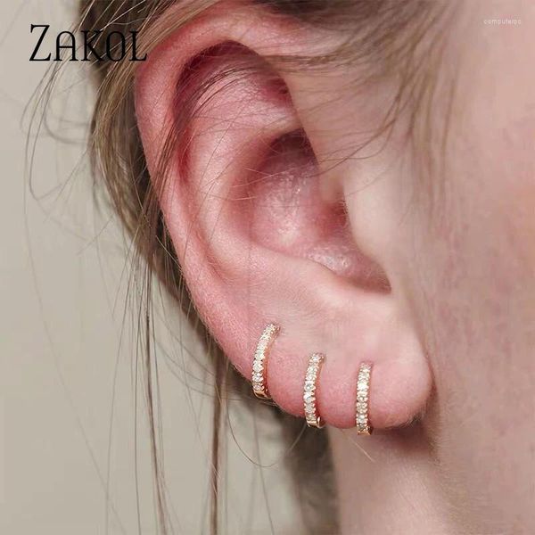 Boucles d'oreilles cerceaux zakol Round Cz petit cercle pour femmes