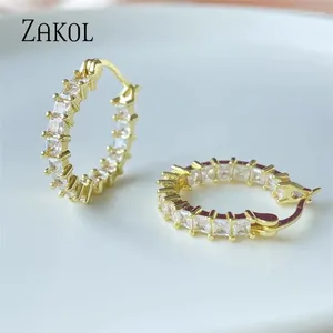 Boucles d'oreilles cerceau ZAKOL à la mode cubique zircone incrustation pour les femmes mode géométrie cercle CZ boucle d'oreille bijoux de fête de mariage