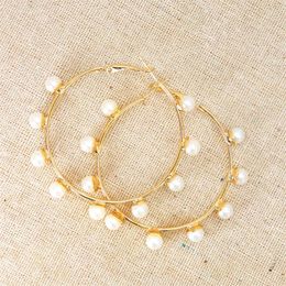 Hoop oorbellen zhongvi vintage grote witgouden kleur parel voor vrouwen originele gedraaide cirkel grote ronde mode sieraden
