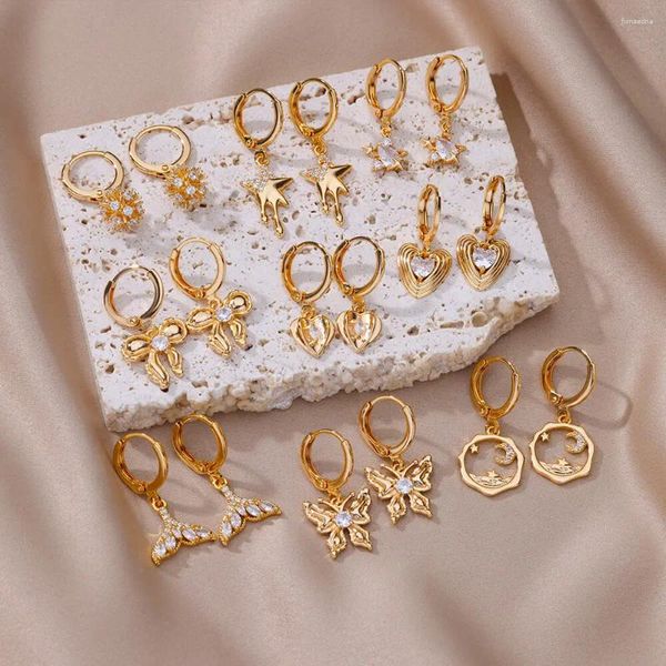 Boucles d'oreilles papillon en Zircon pour femmes, en acier inoxydable plaqué or, pendentif en forme de cœur, bijoux esthétiques tendance 2023