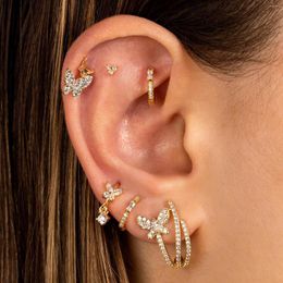 Pendientes de aro Zircon Crystal Butterfly para mujer C Shape Ear Cuff Clip Piercing Vintage Jewelry Gift Brincos