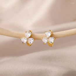 Boucles d'oreilles cerceau Zircon coeur feuille pour femmes couleur or acier inoxydable boucle d'oreille femme mariage oreille bijoux Brincos cadeau d'anniversaire