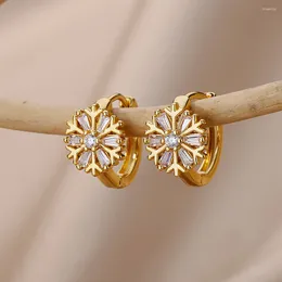 Boucles d'oreilles cerceaux Zircon Snowflake pour femmes couleur or couleur acier inoxydable cristal d'oreille de luxe de luxe bijoux de Noël cadeau