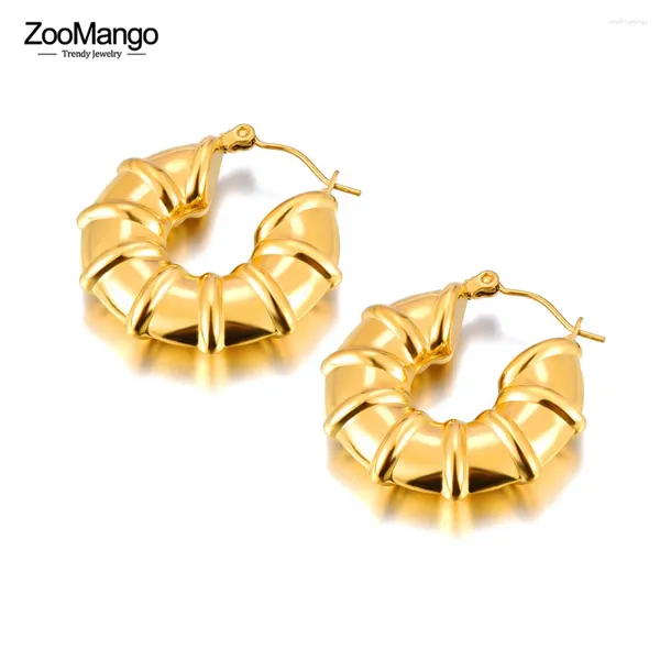 Boucles d'oreilles cerceau Zoomango 18K Gold plaqué en acier inoxydable bijoux de fête personnalisée 30 mm Huggie pour les femmes ZE23211