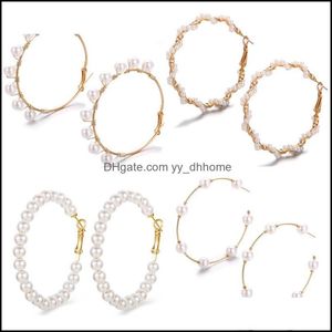 Hoop hie oorbellen sieraden eenvoudige gewoon goud kleur metaal parel vrouwen vrouwelijke mode grote cirkel statement voor Korean Drop Delivery 2021 QZSK