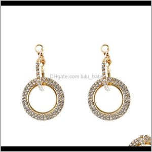 Hoop Hie Jewelry Drop Delivery 2021 10 par Moda Rhinestone Glitter Circle Round Diamond Sier Rose Gold Stud Pendientes para mujeres R-28 Eevb