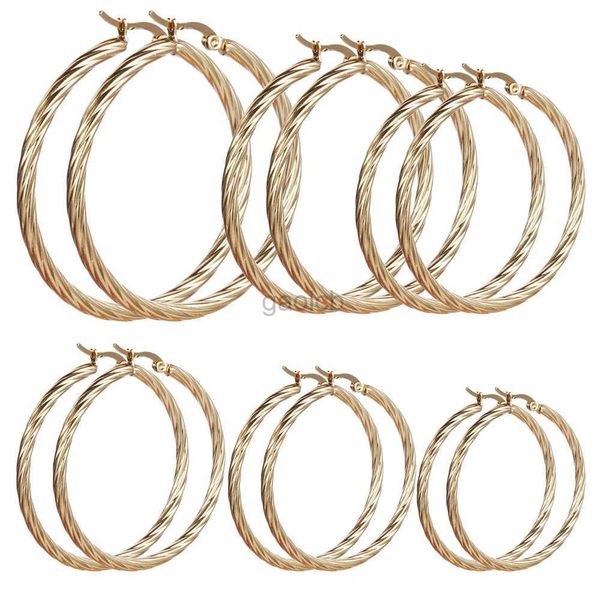 Hoop Huggie 10/20/30/40/50/60 MM femmes en acier inoxydable petites ou grandes boucles d'oreilles créoles torsadées fête rock cadeaux bijoux plaqués or en gros 24326