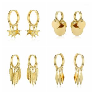 Hoop Huggie 15mm Gold Earring Feather Stars Design For Women Party Jewelry 2021 RY12191