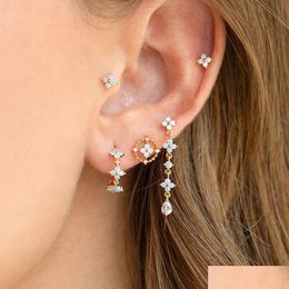 Hoop Huggie 1pc mode en acier inoxydable fleur bleue petites boucles d'oreilles cerceau minuscule zircon cartilage oreille goujons boucle d'oreille pour les femmes Dhgarden Otbn6