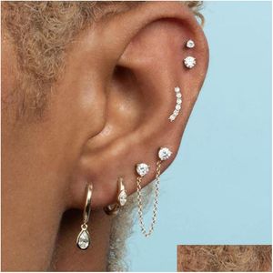 Hoop Huggie 1Pc en acier inoxydable zircon cubique petites boucles d'oreilles pour femmes chaîne pendentif Helix Tragus Cartilage boucle d'oreille Dhgarden Otp9H