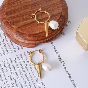 Hoop Huggie 2021 Imitation perle avec pendentif cône boucles d'oreilles goutte pour femmes fille fête mariage élégant bijoux antiallergique