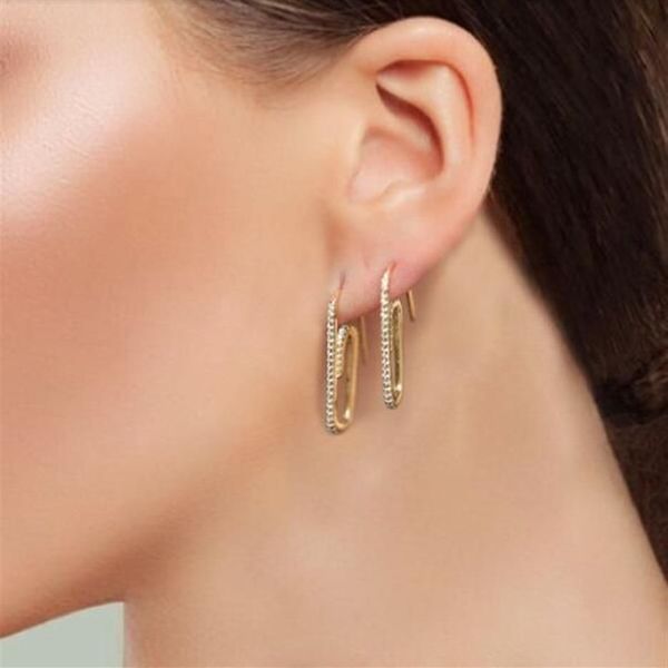 Hoop Huggie 2021 Design unique 925 Sterling Paperclip Safety Pin Shape Studs Fashion Elegant Women Jewelry Gold rempli délicat 2894