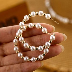 Hoop Huggie – boucles d'oreilles Vintage surdimensionnées en perles pour femmes et filles, grand cercle, déclaration géométrique, bijoux à la mode, 2021