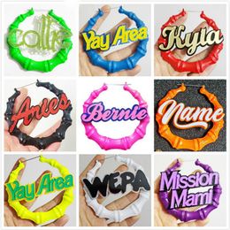 Hoop Huggie 3 5inch Celebrity Basketball Wives Grote Oorbellen Neon Kleur Bamboe Persoonlijkheid Aangepaste Name291u