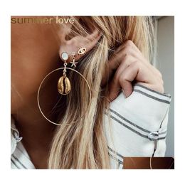 Hoop Huggie 3 Paren/Set Big Circle Shell Eye Eye Aardrings voor Wooemen en Girls vrouwelijke zeester Rhinestone Stud Earring sieraden geschenken f otlin