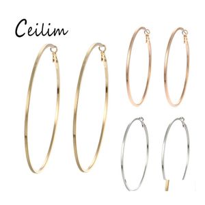 Hoop Huggie 3 Paren/Set Fashion Big Earrings Hyperbole Ear Metal Circle Grote Ring Earring Set Rose Gold/Gold/Sier voor vrouwen Drop Otjav