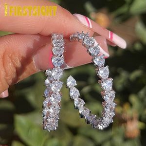 Hoop Huggie 30mm Coeur CZ Hoop Boucle D'oreille Blanc Rose Cubic Zirconia Pavé Géométrique Cercle Rond Pinky Bling Moyen Hoop Femmes Bijoux 230428