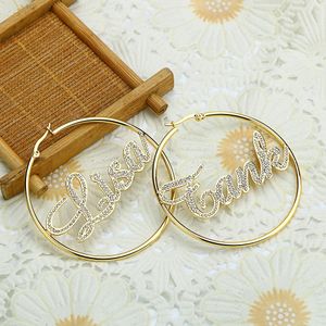 Hoop Huggie 40mm-100mm Kristal Naam Oorbellen Naambord Aangepaste Hoop Earring voor vrouwen Bruiloft Dubai Trendy Oorbellen boucle d'oreille femme 231023