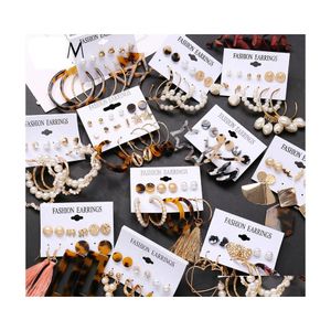 Hoop Huggie 69pcs/Set Tassel Acryl -oorbellen voor vrouwen Boheemian Set Big Geometric Drop Earring 2021 Brincos Vrouw DIY Fashion de Dhm97