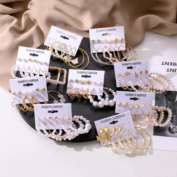 Hoop Huggie 6pcs / Set Fashion Big Circle Gold Color Color Simulation Pearl Geometric Ooys For Women Butterfly Orees Boucles Jewelry 2022Hoop