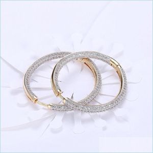 Hoop Huggie 925 Sterling Sier Big Circle Hoop 18K Gold / Rose Gold Aaa Zircon Pendientes para mujer Regalo Fashion Charm Wedd Dhseller2010 Dhuuh