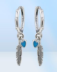 Hoop Huggie 925 Silver Silver Earge Turquoise Hearts Feather Fit Paba Boucles d'oreilles pour les femmes d'anniversaire Bijoux Fine Bijoux Gift5838743