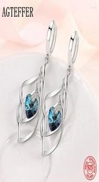 Hoop Huggie 925 Silver Silver Hollow Blue Crystal Long Drop Orees For Women Fashion Wedding Jewelry Giftthoop Dale223303882