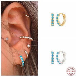 Hoop Huggie 925 Sterling zilver binnen gekrimd set turquoise zirkonen oorbellen voor vrouwen boho piercing kraakbeen hoepels sieraden