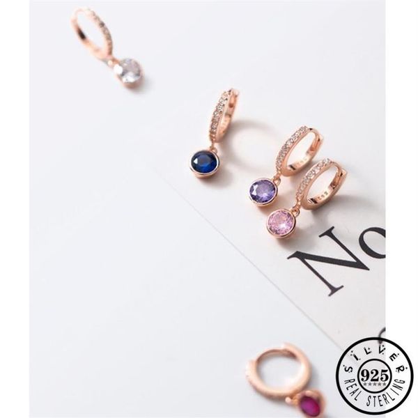 Hoop Huggie 925 argent Sterling Rose bleu violet rouge Zircon pierre pendentif boucles d'oreilles couleur or Rose petits cerceaux Piercing boucle d'oreille257e