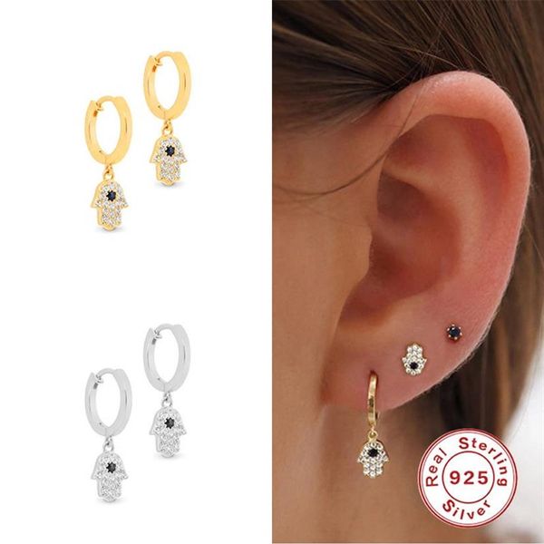 Hoop Huggie Aide – boucles d'oreilles en argent Sterling 925 véritable, cercle Hamsa, bijoux de mariage pour femmes, cristal Zircon CZ Luxury256x