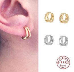 Hoop Huggie Aide Boucle d'oreilles doubles simples 925 argent sterling pour les femmes Bijoux en or de la mode