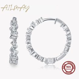 Hoop Huggie Ailmay Fijne onregelmatige geometrische ontwerp Clear Zirkon oorbellen voor vrouwen Classic Luxury 925 Sterling Silver Fashion Jewelry 230404